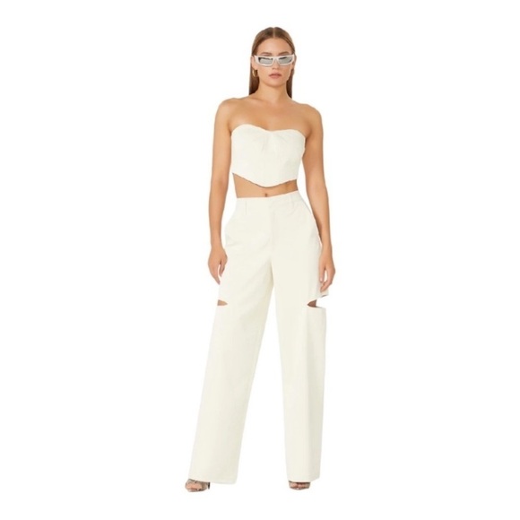NEW AFRM Vegan Leather Ivory Pants  Kimmie Hi-Rise Wide Leg Cut Out Croc Size 31 - Picture 13 of 14